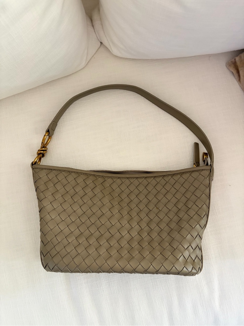 Olive Green Woven Faux Leather Shoulder Bag